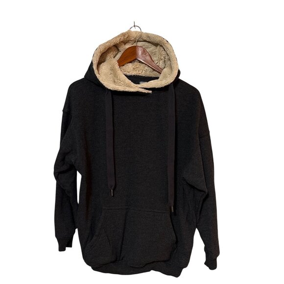 Aerie XS Sherpa-Lined Black Hoodie With Drawstrings & Kangaroo Pocket - Picture 1 of 6